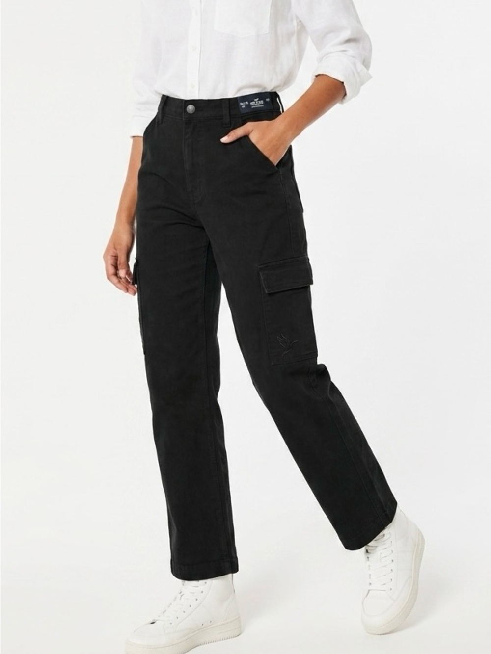 Hollister Black Straight Leg Cargo Pants Y2K Utility Gorpcore Baggy Skate 27S